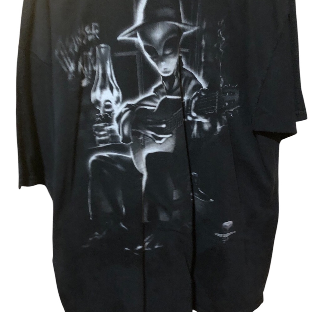 Vintage 1997 Liquid Blue Alien Guitar T-shirt  XL 2 Sided USA Tee 3 Finger Joe - Picture 2 of 12